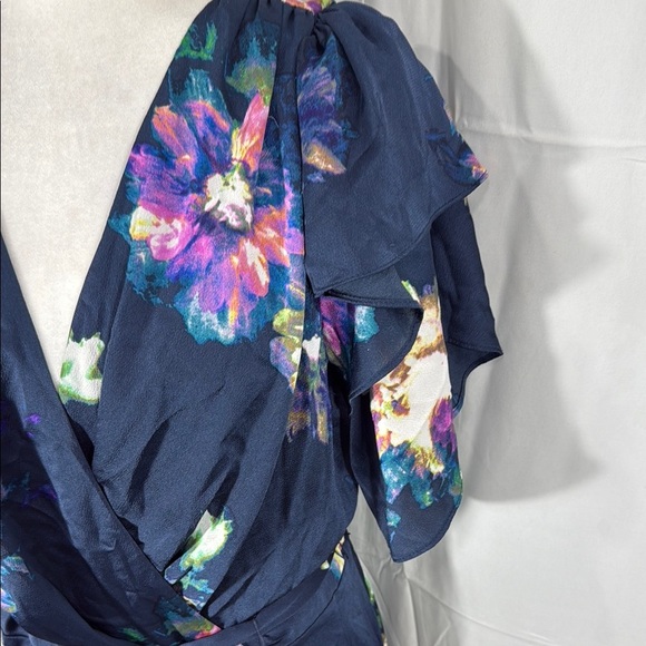 DKNY Dark Blue Floral Wrap Midi Dress - Picture 4 of 10